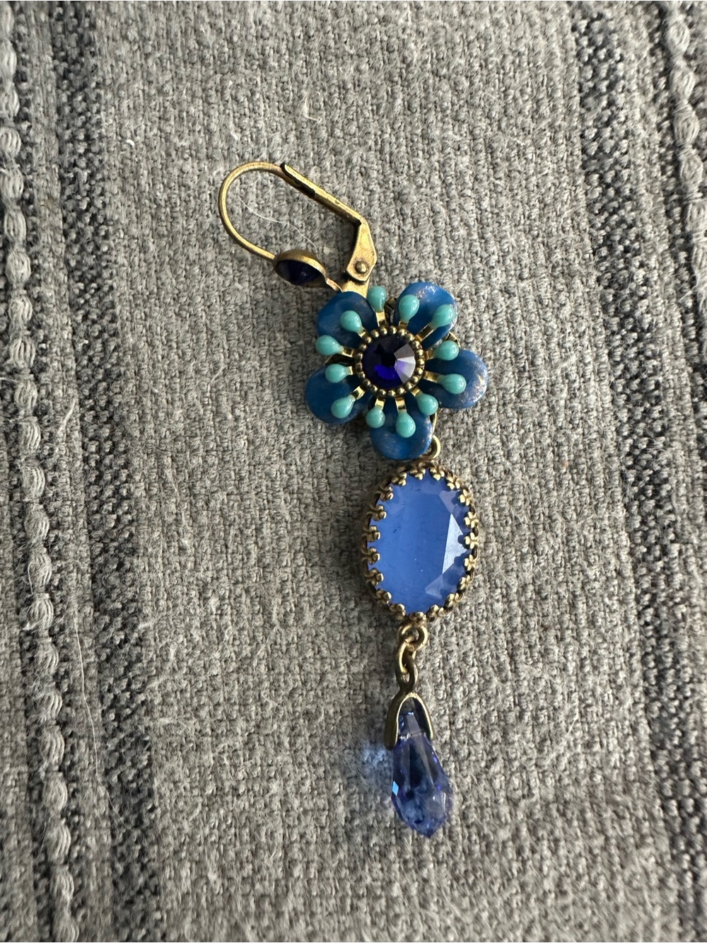 NIB Michal Negrin Blue Swarovski Crystal Flower Dangle Earrings Victorian - Picture 4 of 7